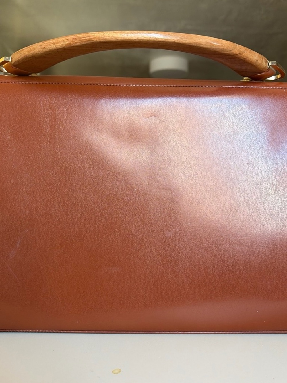 MCM style Vintage Orange Briefcase with Wooden Handle - Picture 5 of 7